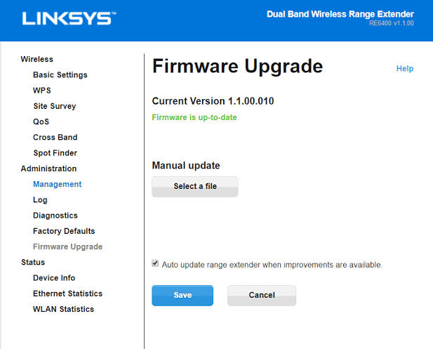 Firmware update for Linksys Extender