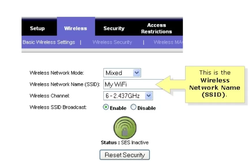 Checking the wireless network name and password OF Linksys extender